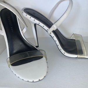 White and black heels